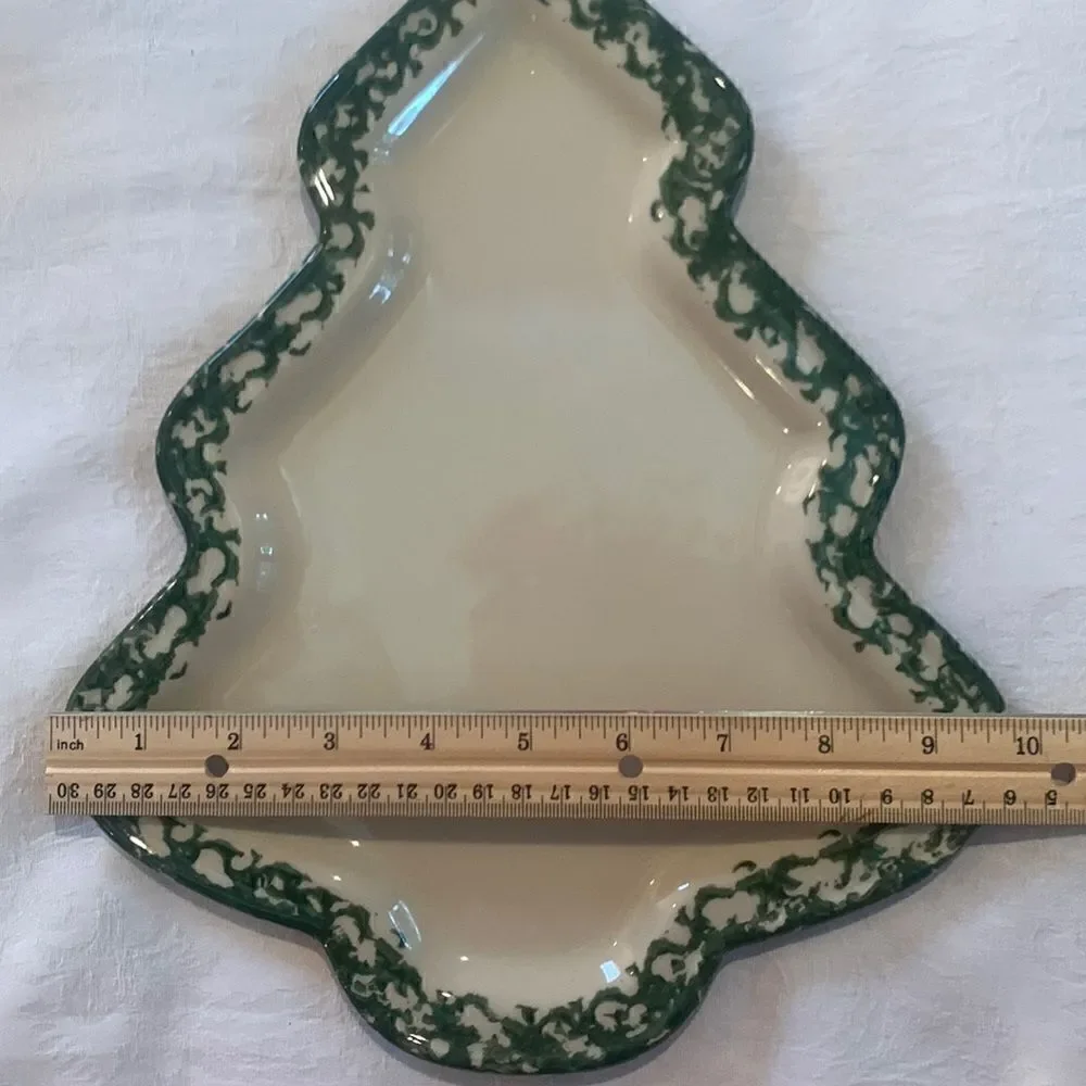 Henn Pottery Spongeware Tree Platter Plate Green